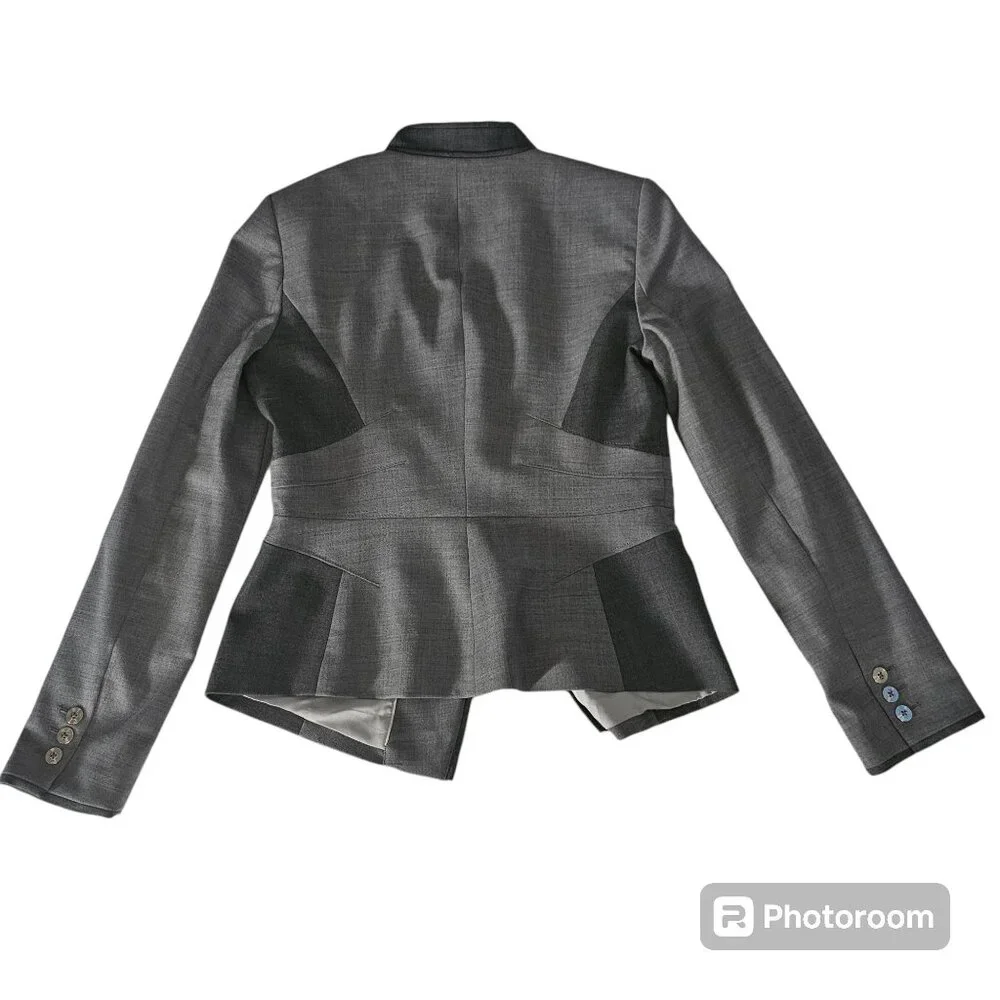 White House Black Market Women's Gray Wool Blend Contrast Panel Suit Jacket Sz 8 - Picture 4 of 14